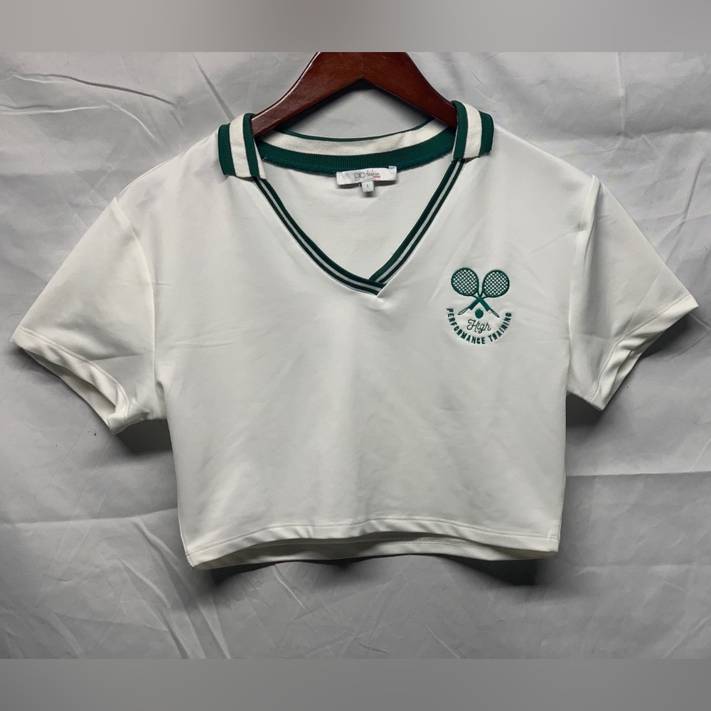 Francesca’s white v-neck tennis polo tee SIZE:L